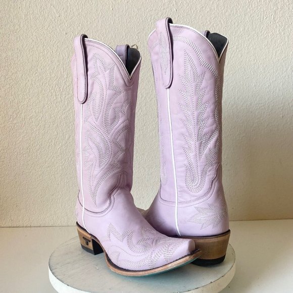 Lane Boots Shoes - Lane SARATOGA Cowgirl Western Boots 7.5 Purple White Cowboy Snip Toe Mid Calf